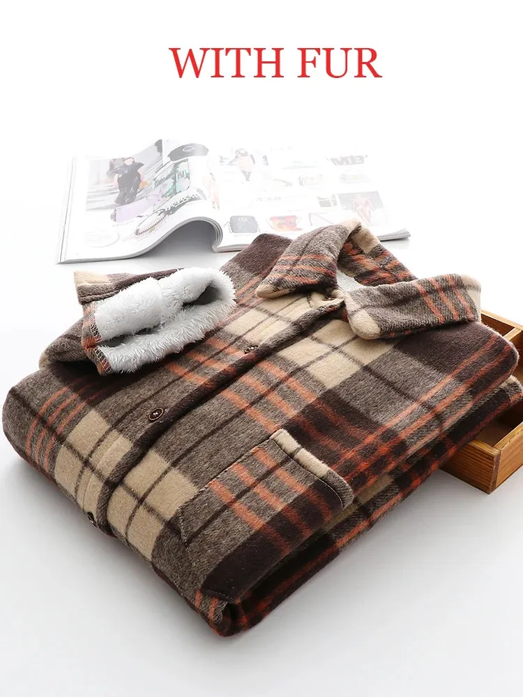 LVSANW Women Velvet Thicken Plaid Shirts Blouses Autumn Winter Warm Shirts Casual Loose Single Breasted Tops Vintage Long Sleeve Pocket