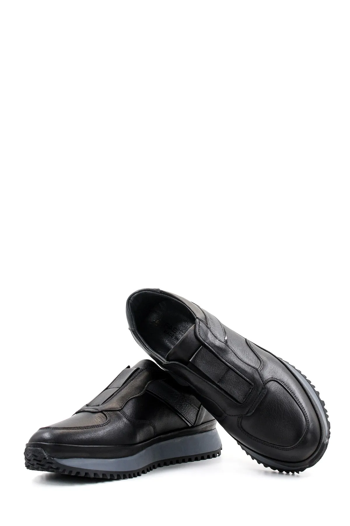Men's Black Leather Slip-On Sneakers with Cushioned Sole - Wessi