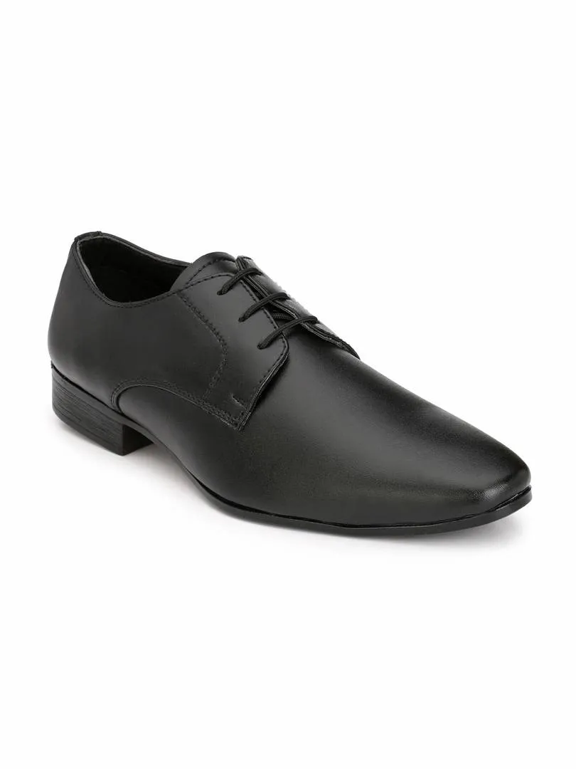 Men's Black Plain Derby Synthetic Leather Formal Shoes