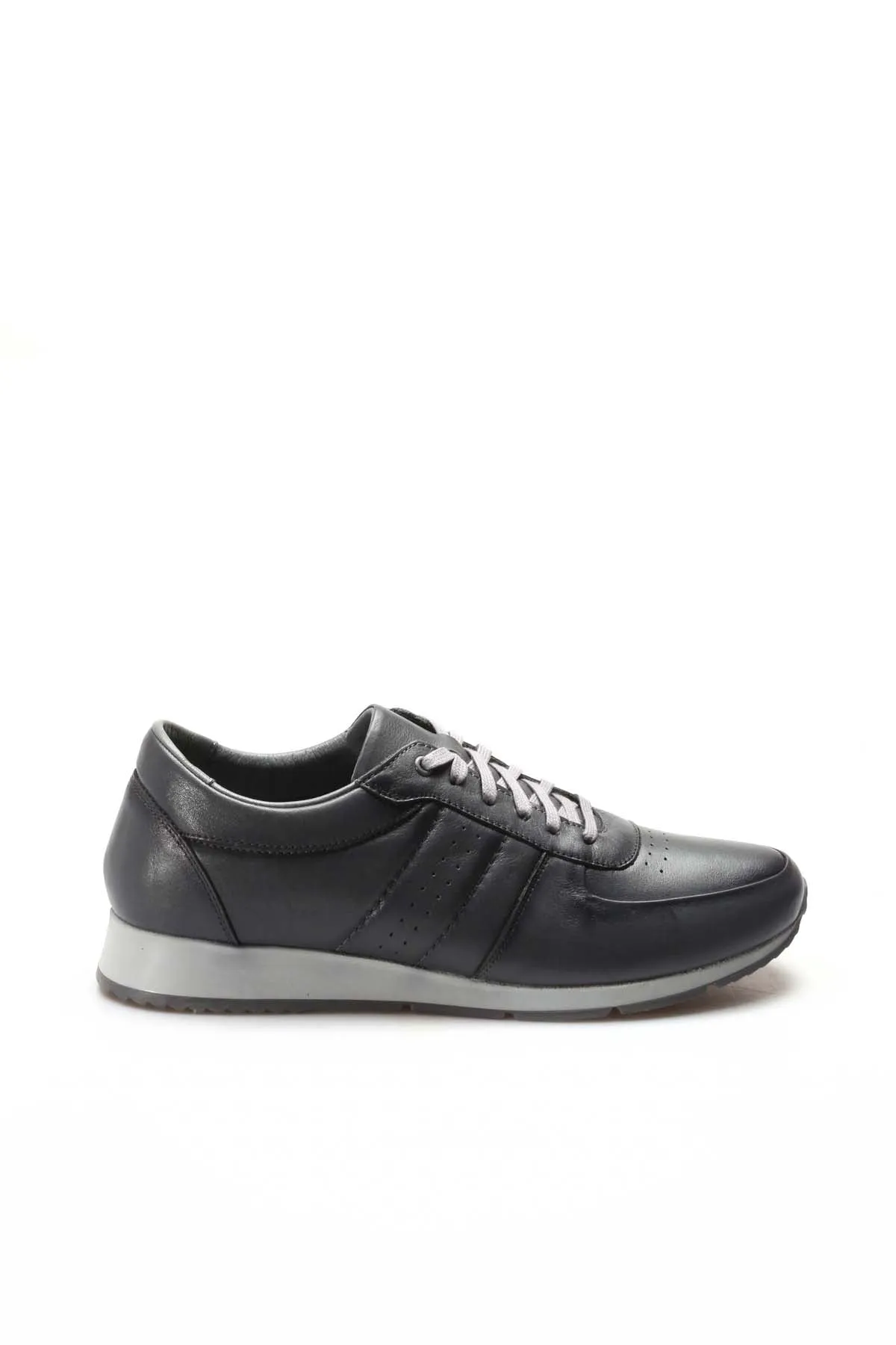 Men's Gray Leather Low-Top Sneakers with Contrast Sole - Wessi