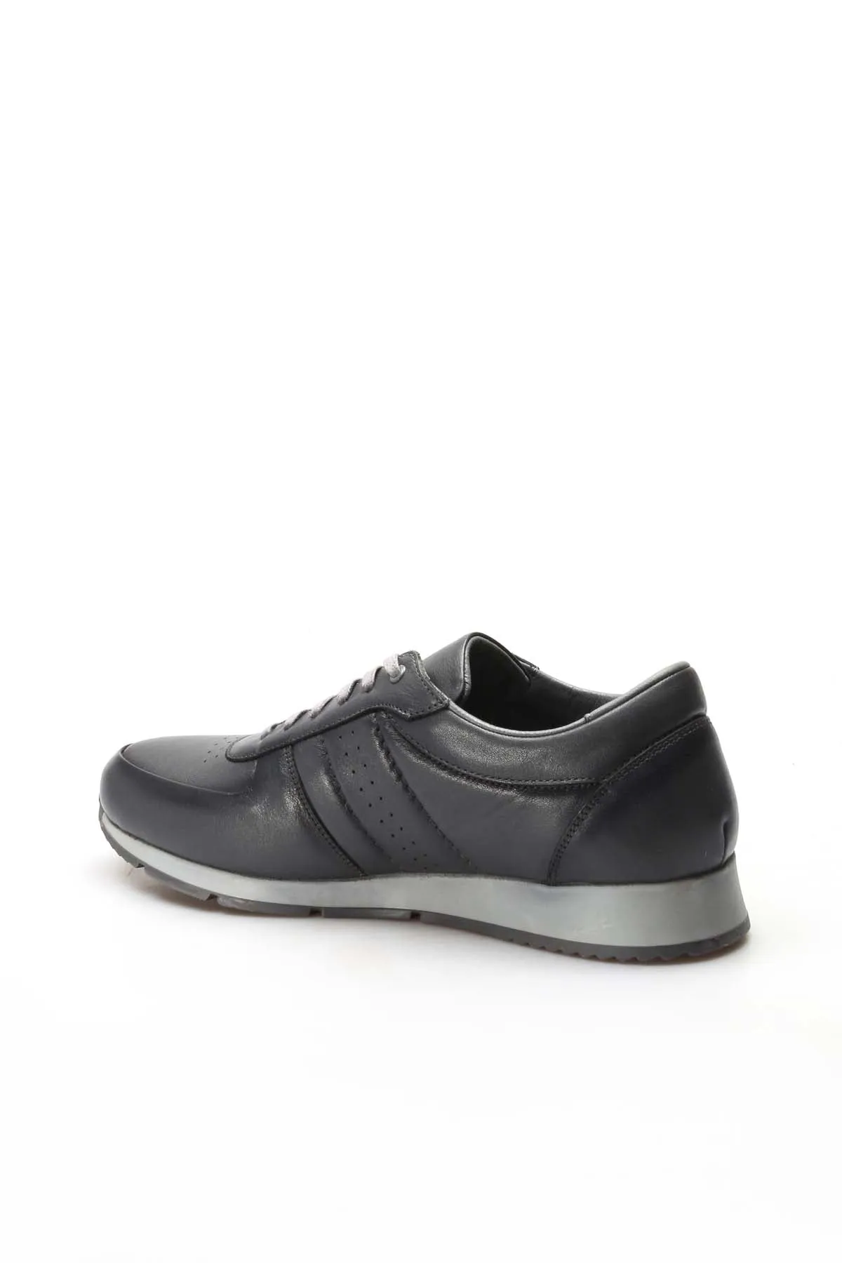 Men's Gray Leather Low-Top Sneakers with Contrast Sole - Wessi