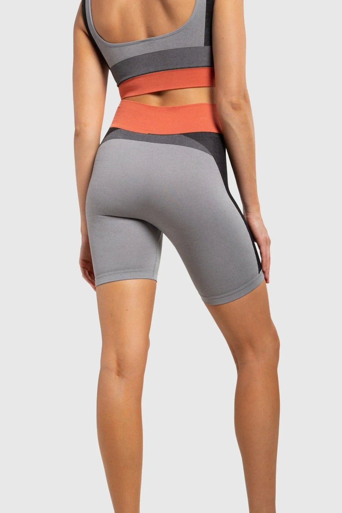 Mono B Seamless Color Block High-Waisted Biker Short - Grey