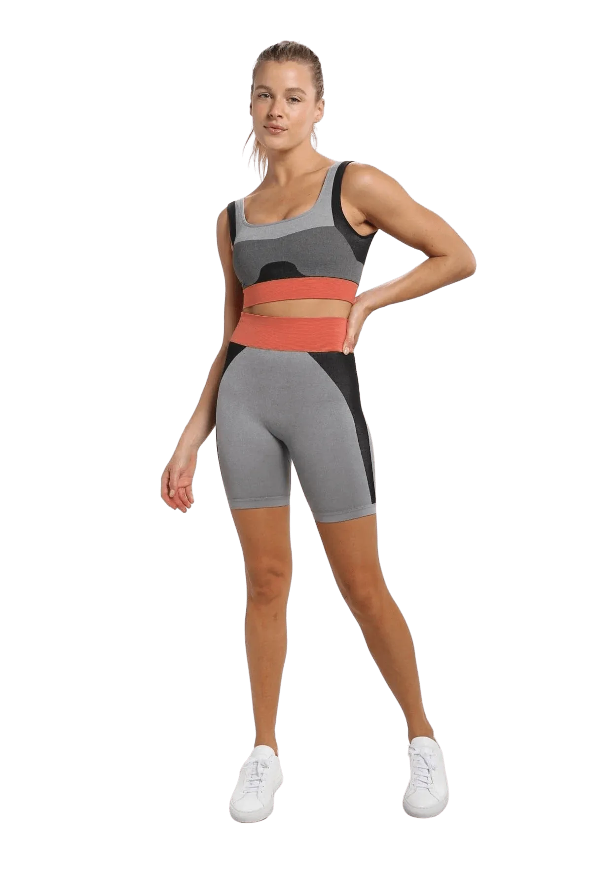 Mono B Seamless Color Block High-Waisted Biker Short - Grey