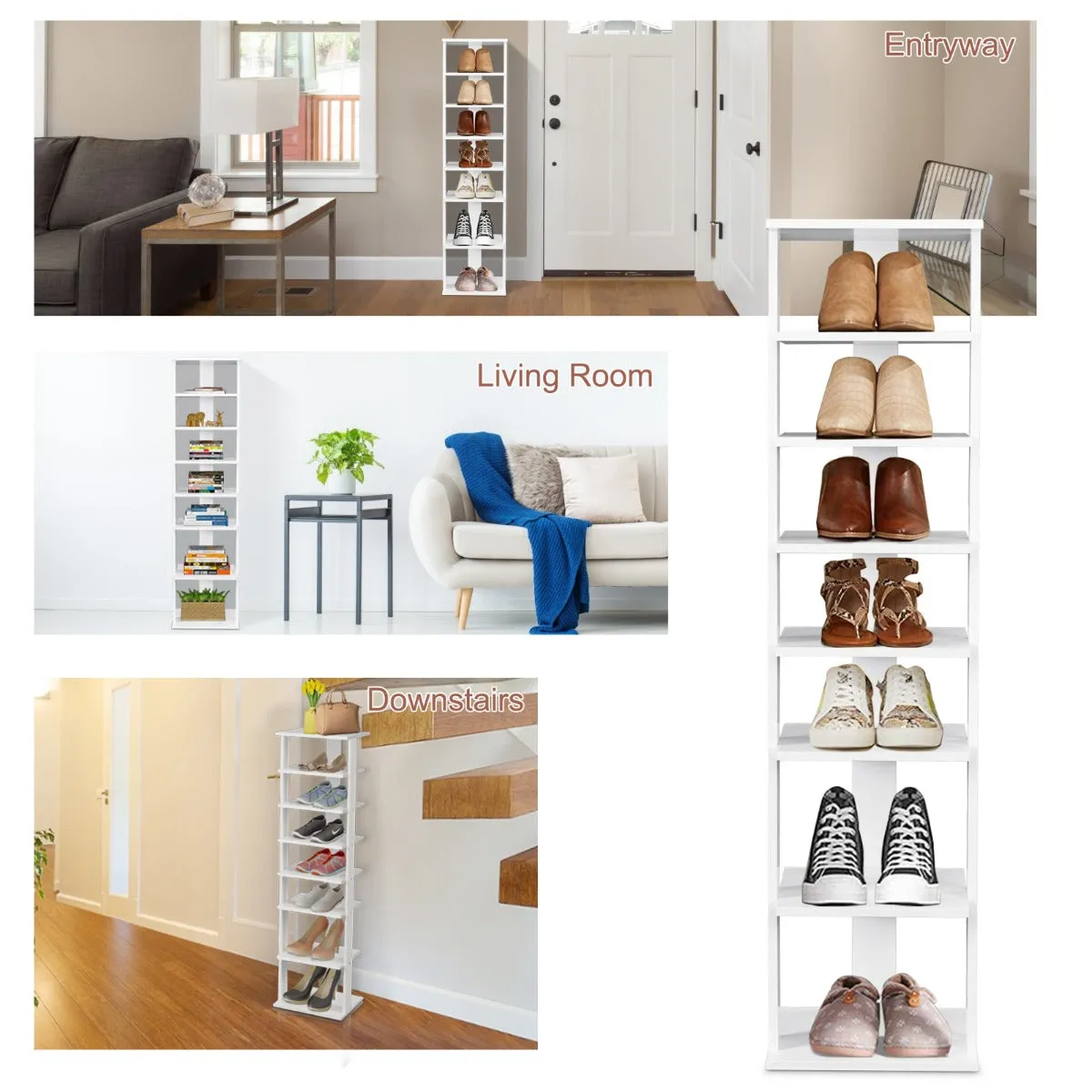 NNECW Wooden Shoe Rack with 8 Levels and Large Capacity for Entry/Living Room-White