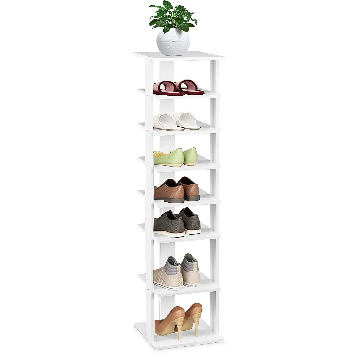 NNECW Wooden Shoe Rack with 8 Levels and Large Capacity for Entry/Living Room-White