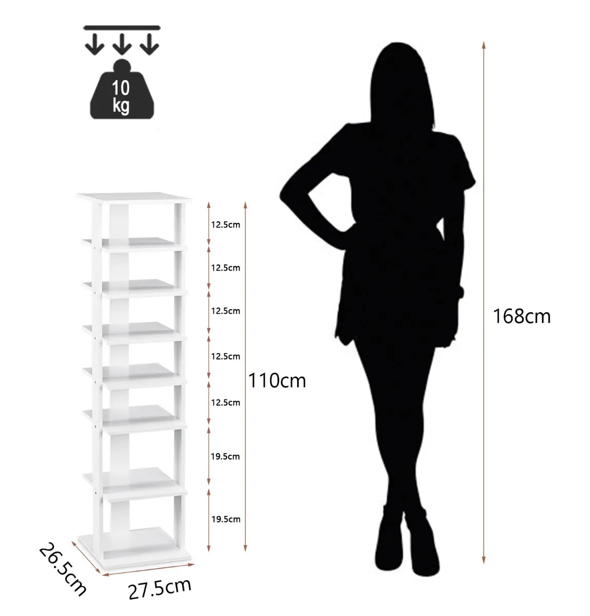 NNECW Wooden Shoe Rack with 8 Levels and Large Capacity for Entry/Living Room-White