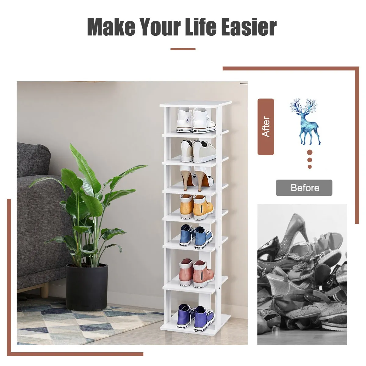 NNECW Wooden Shoe Rack with 8 Levels and Large Capacity for Entry/Living Room-White