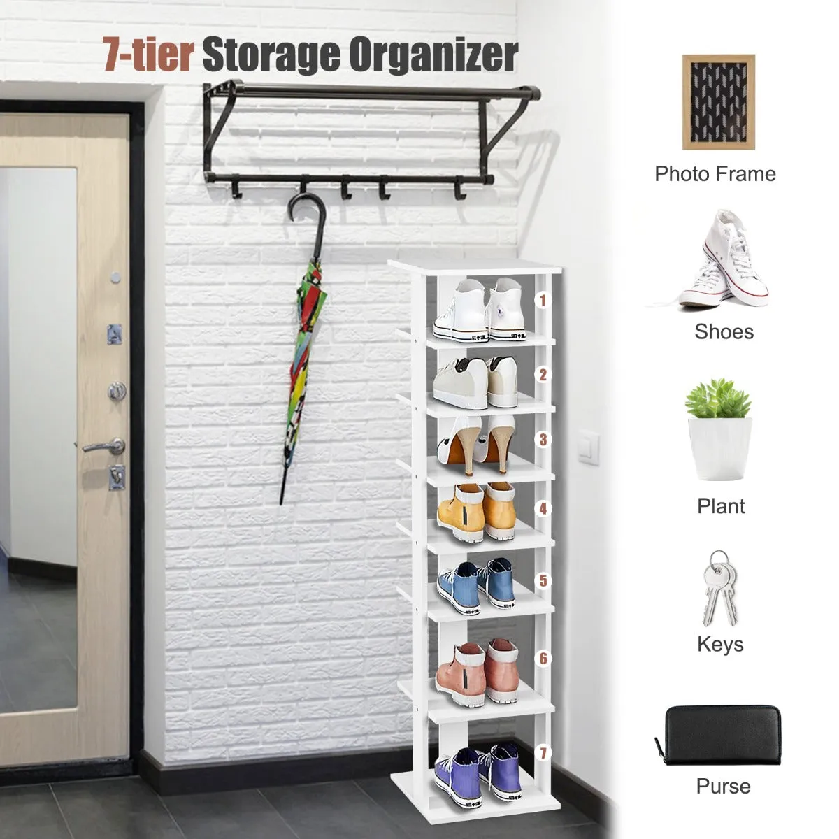 NNECW Wooden Shoe Rack with 8 Levels and Large Capacity for Entry/Living Room-White
