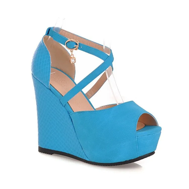 Peep Toe Women's High Heel Platform Wedges Sandals