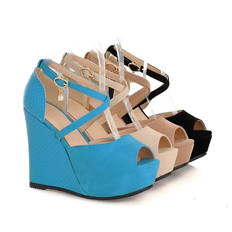 Peep Toe Women's High Heel Platform Wedges Sandals