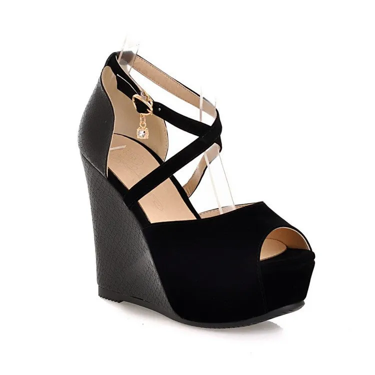 Peep Toe Women's High Heel Platform Wedges Sandals