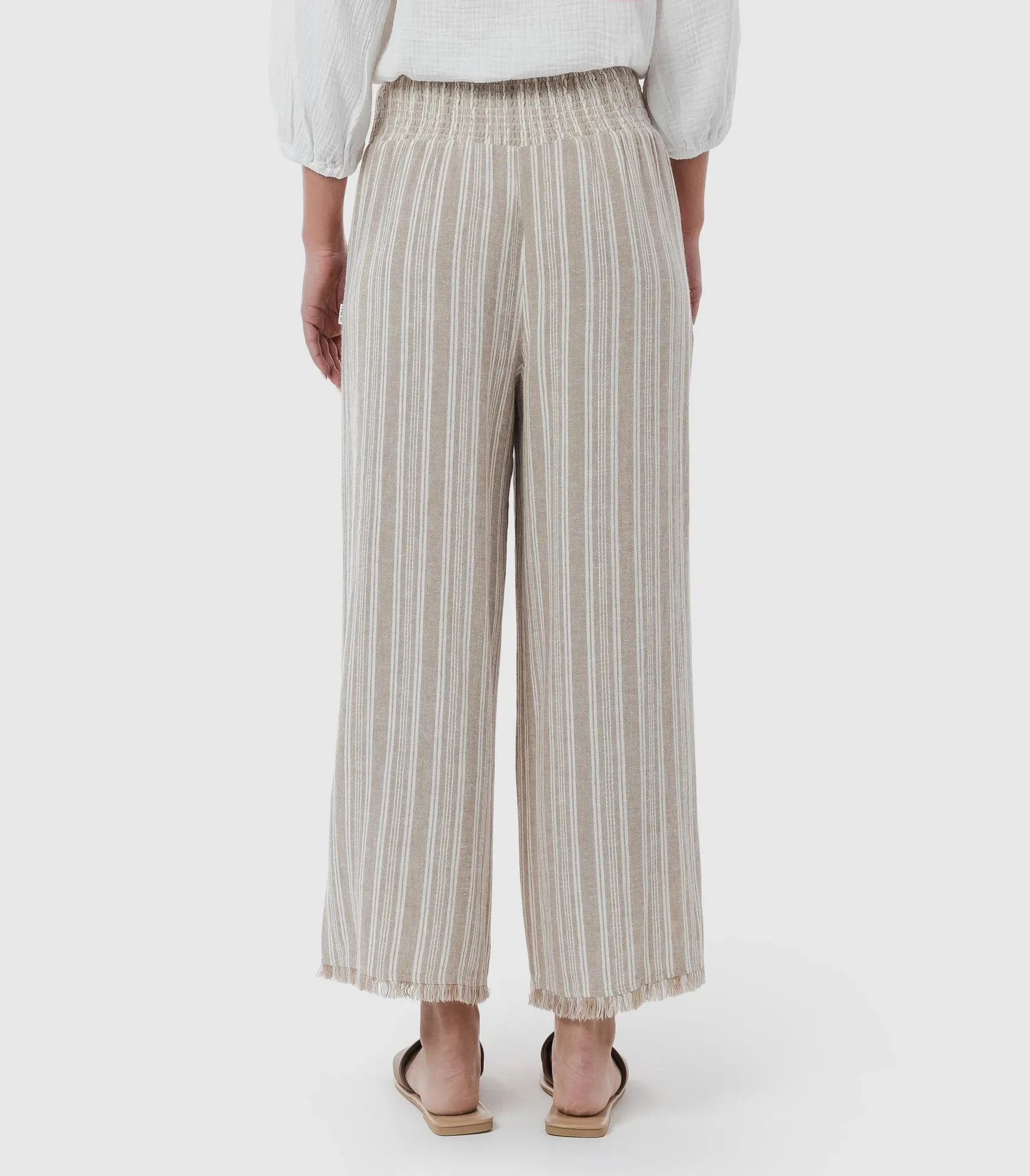 popular  Linen Blend Wide Leg Beach Pants - Piping Hot
