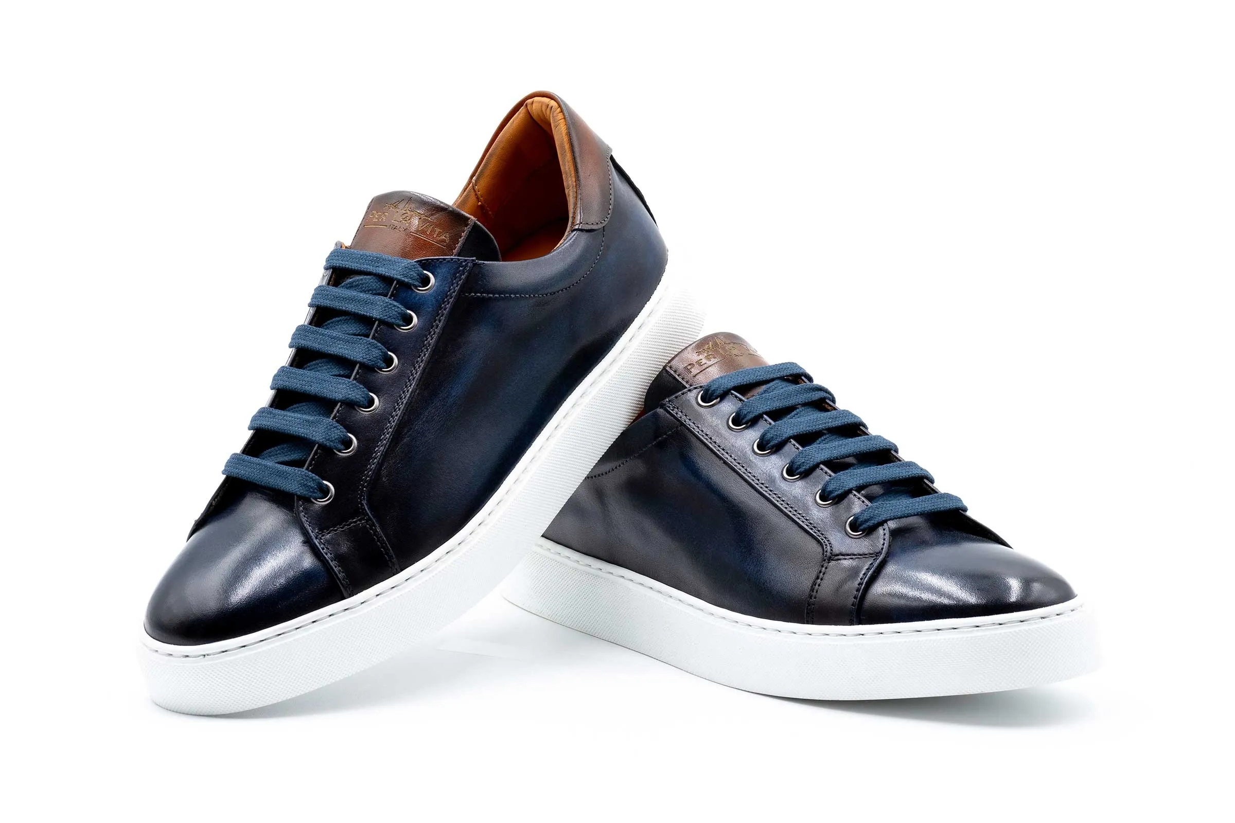 Positano Italian Saddle Leather Sneakers - Marinho