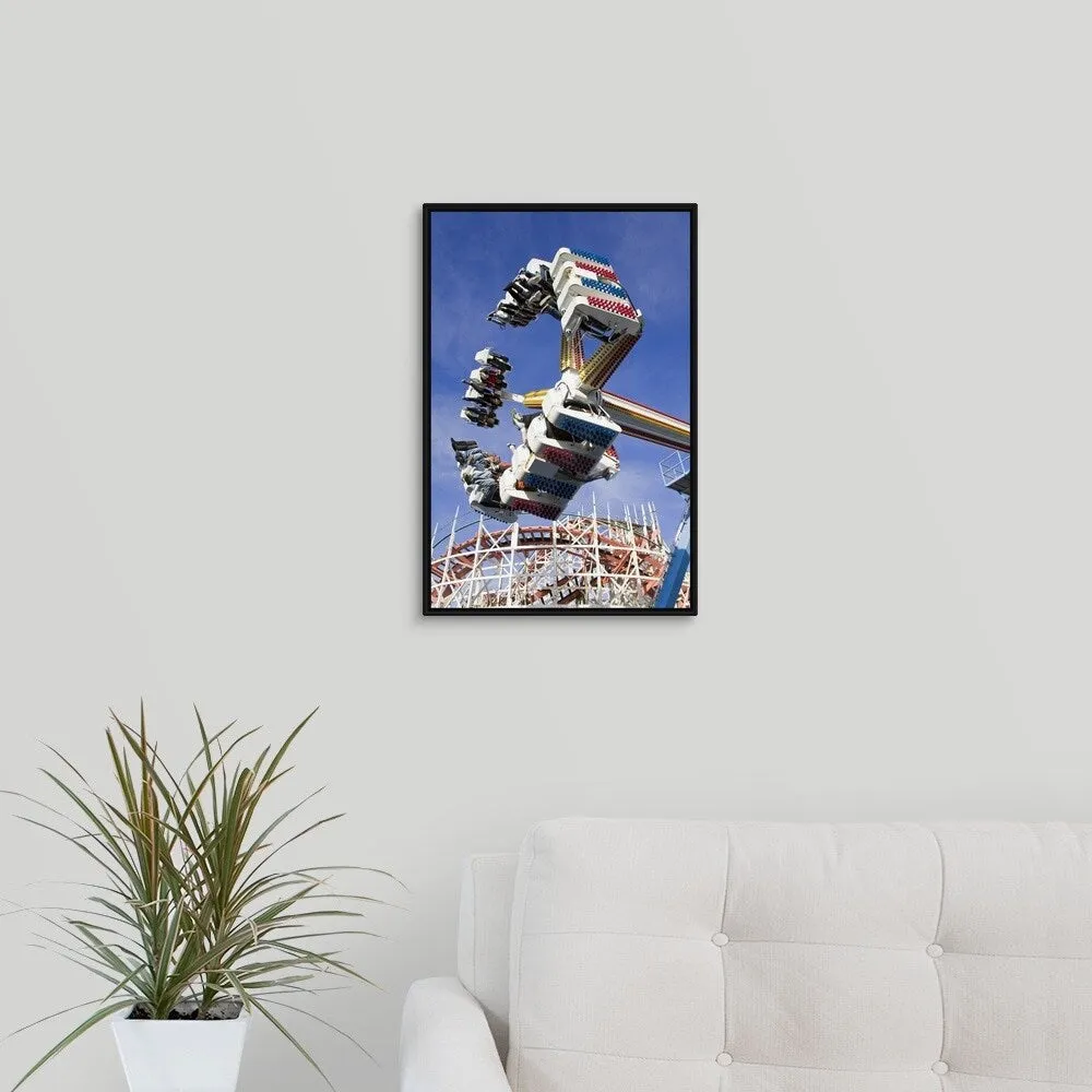 "Amusement ride in Belmont Park on Mission Beach" Black Float Frame Canvas Art