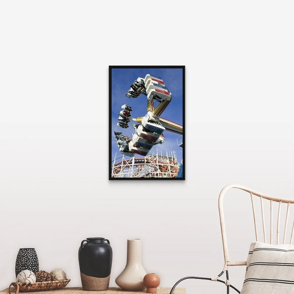 "Amusement ride in Belmont Park on Mission Beach" Black Float Frame Canvas Art