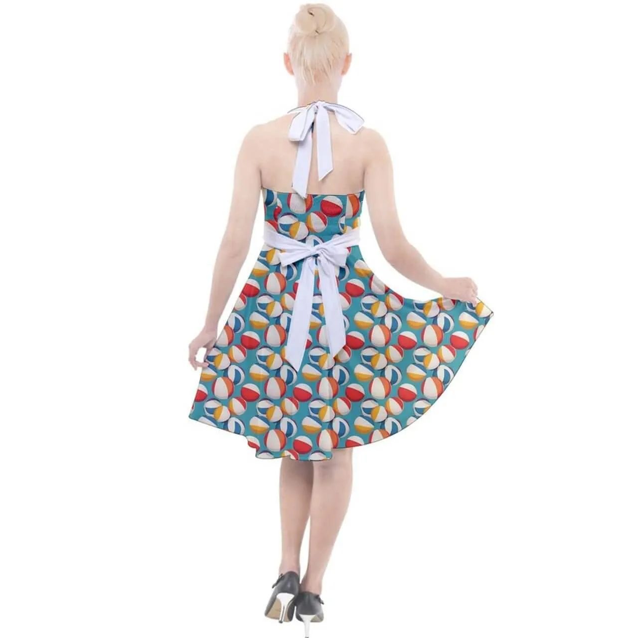Retro Beach Balls Halter Party Swing Dress