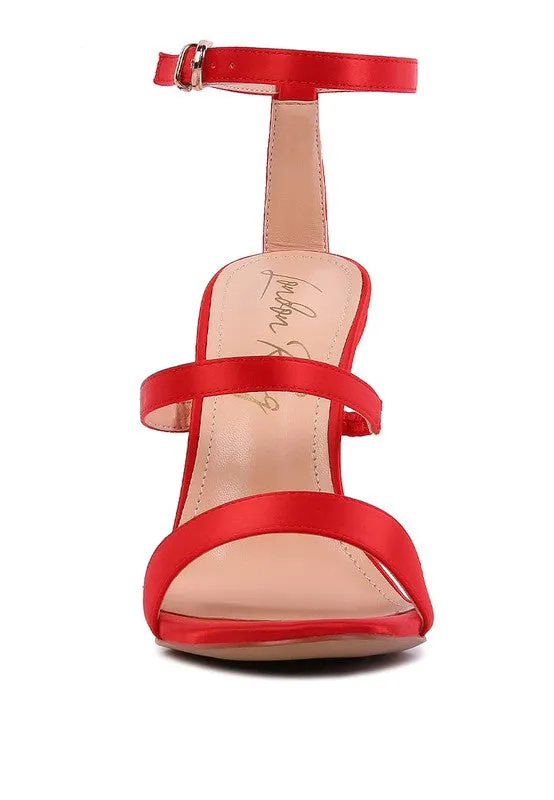 RHINESTONE BALL HEEL SATIN SANDALS