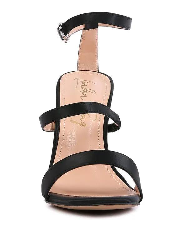 RHINESTONE BALL HEEL SATIN SANDALS