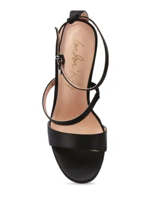 RHINESTONE BALL HEEL SATIN SANDALS