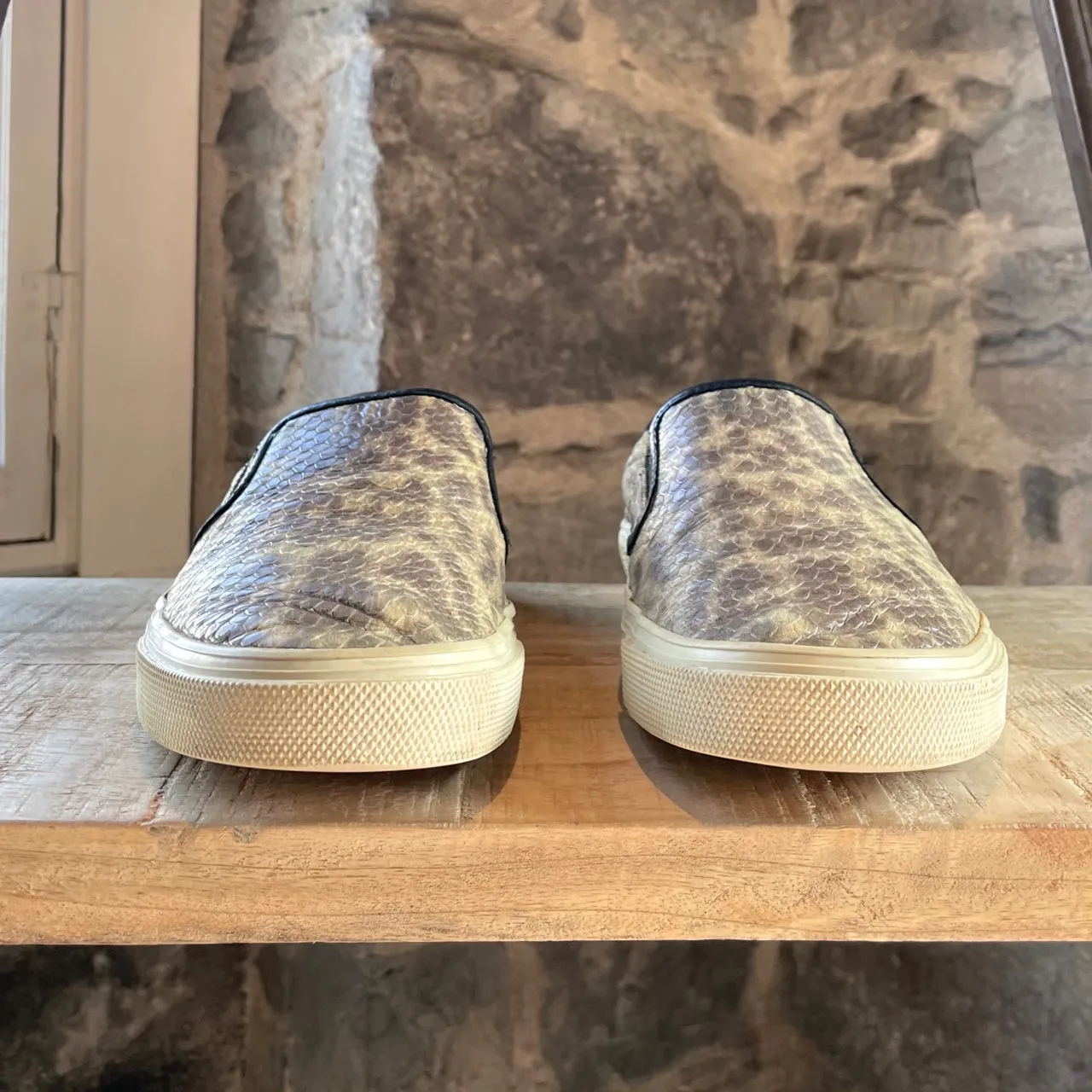 Saint Laurent Paris Snake Embossed Leather Slip-on Skate Sneakers