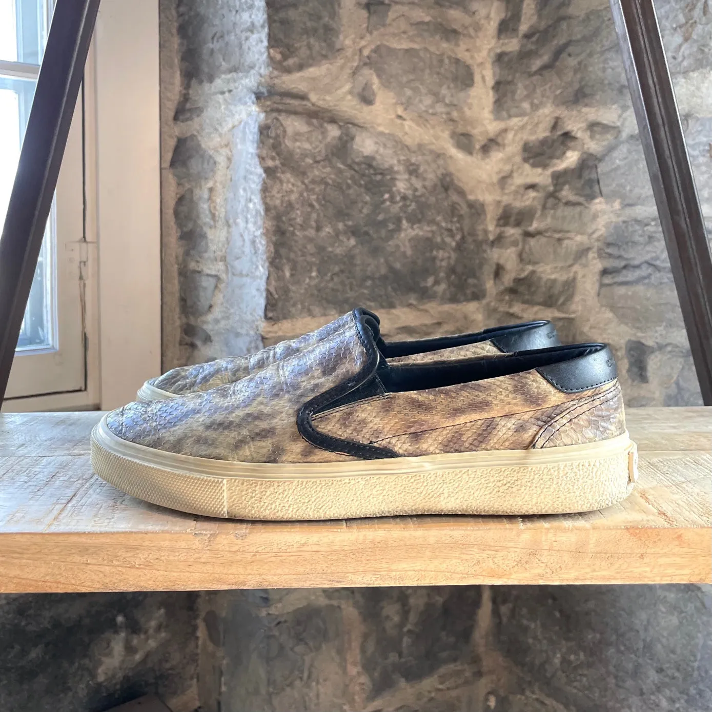 Saint Laurent Paris Snake Embossed Leather Slip-on Skate Sneakers
