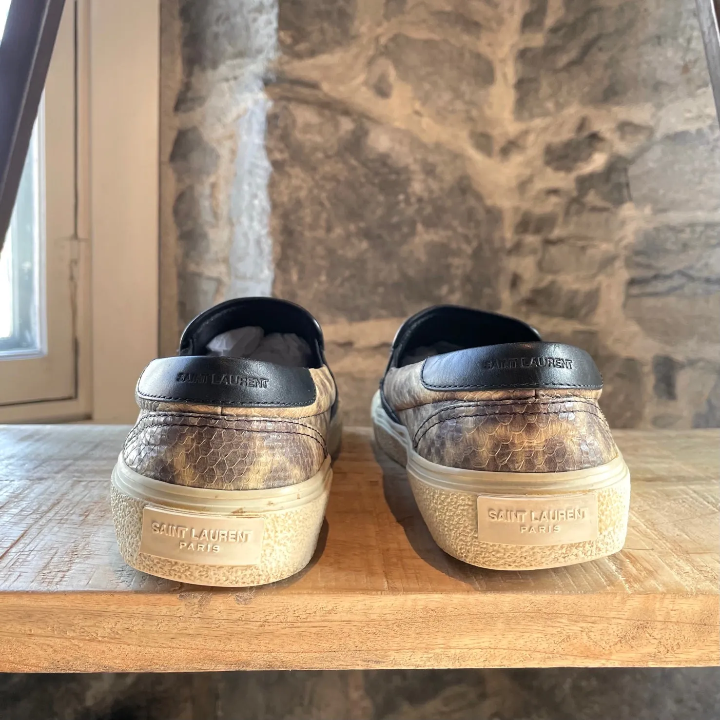 Saint Laurent Paris Snake Embossed Leather Slip-on Skate Sneakers