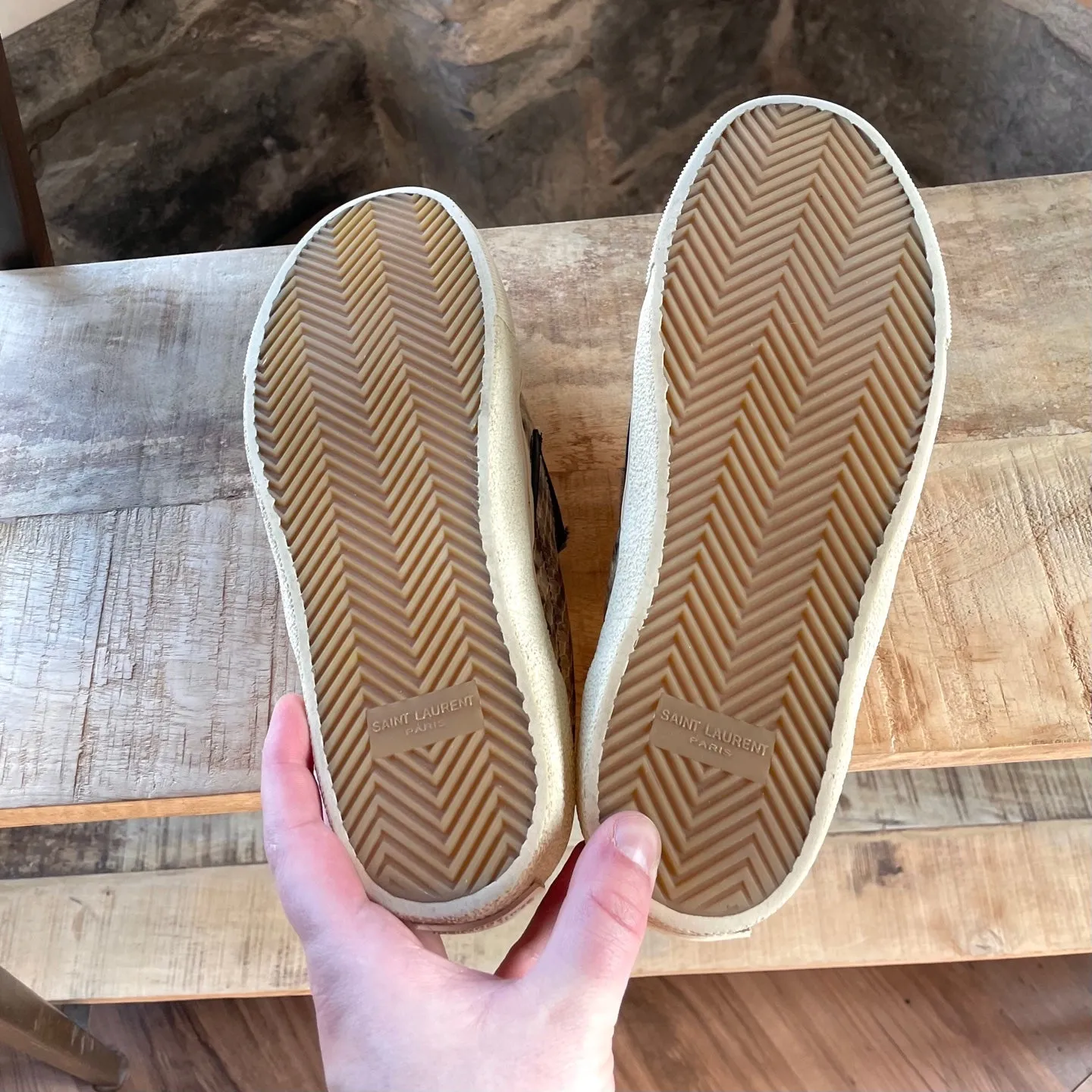 Saint Laurent Paris Snake Embossed Leather Slip-on Skate Sneakers