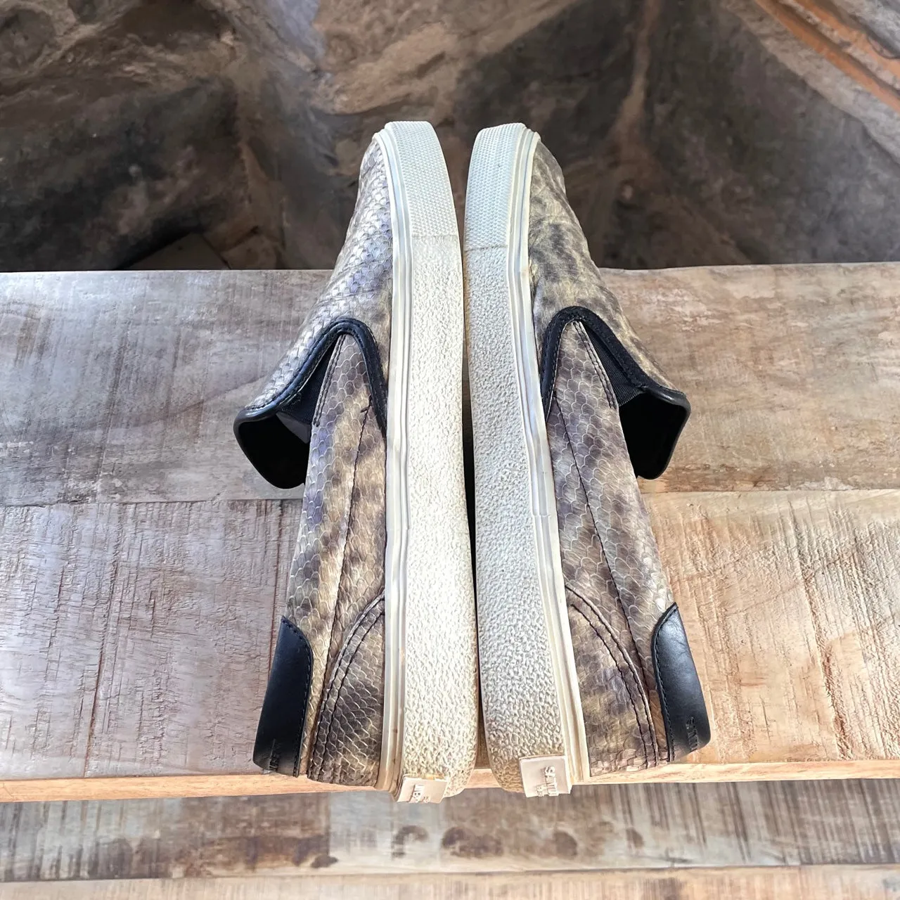 Saint Laurent Paris Snake Embossed Leather Slip-on Skate Sneakers