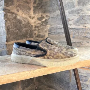 Saint Laurent Paris Snake Embossed Leather Slip-on Skate Sneakers
