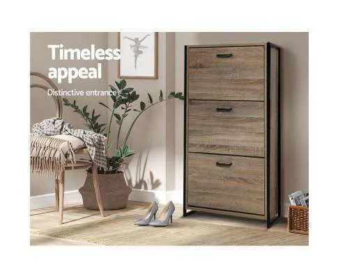 Shoe Cabinet Shoes Storage Rack Wooden Organiser Up to 24 Pairs Shelf Cupboard Metal Frame