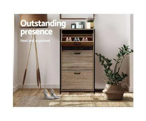 Shoe Cabinet Shoes Storage Rack Wooden Organiser Up to 24 Pairs Shelf Cupboard Metal Frame