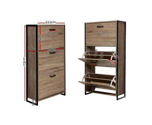 Shoe Cabinet Shoes Storage Rack Wooden Organiser Up to 24 Pairs Shelf Cupboard Metal Frame