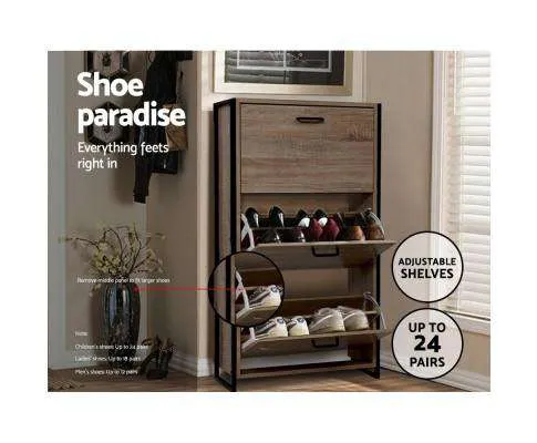 Shoe Cabinet Shoes Storage Rack Wooden Organiser Up to 24 Pairs Shelf Cupboard Metal Frame