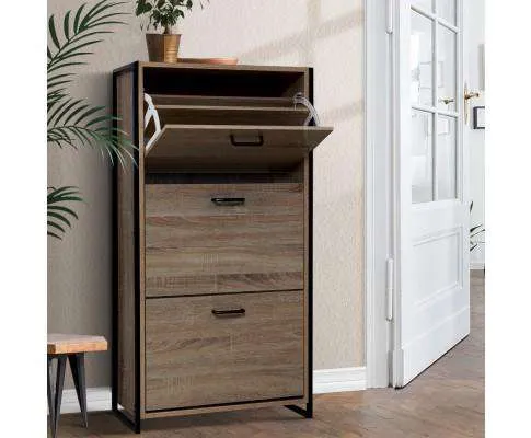Shoe Cabinet Shoes Storage Rack Wooden Organiser Up to 24 Pairs Shelf Cupboard Metal Frame