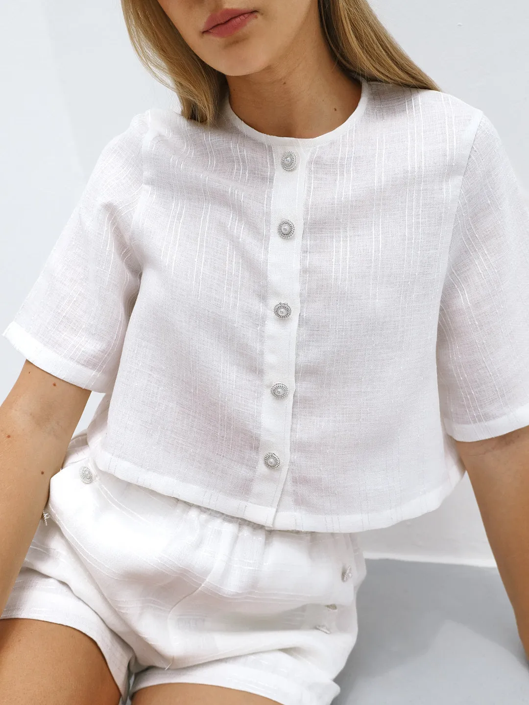 Simona Linen Blend Beach Shirt | White