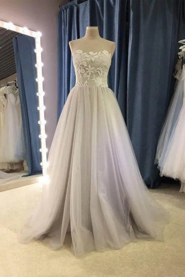 Sweetheart Strapless A Line Bohemian Wedding Dress Modest Tulle Bridal Gown  WD427
