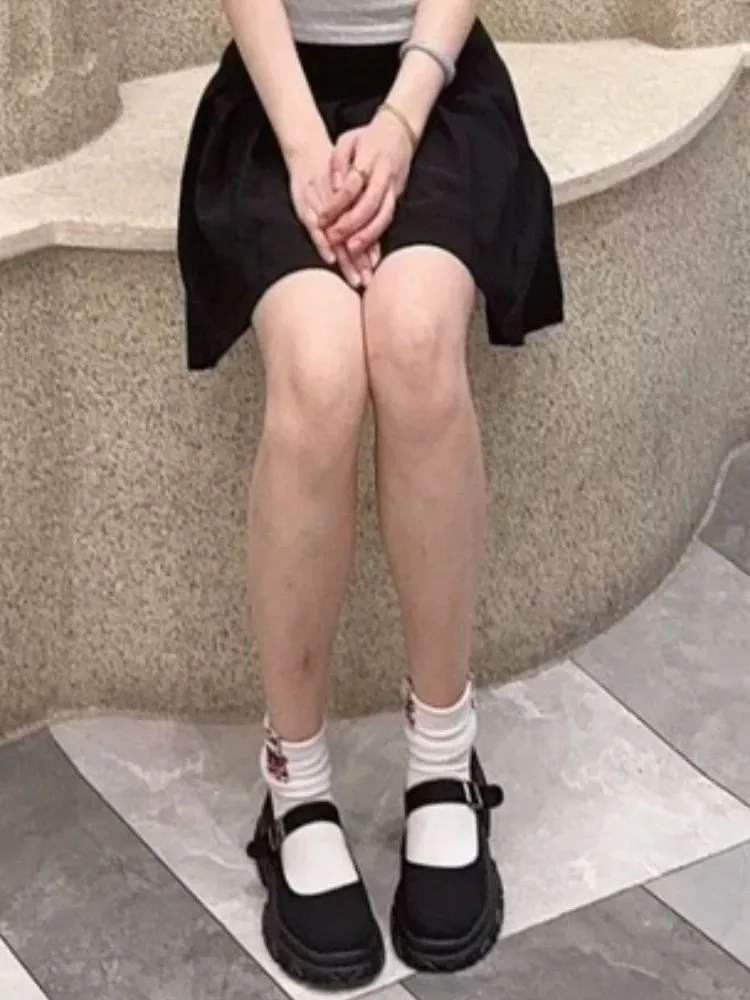 TAVIMART  -  Black Thick-Soled Mary Jane Shoes Women Summer Korean Style Retro Sweet Cool Casual All-matching Solid Elegant Uniform Shoes