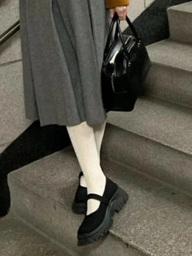 TAVIMART  -  Black Thick-Soled Mary Jane Shoes Women Summer Korean Style Retro Sweet Cool Casual All-matching Solid Elegant Uniform Shoes