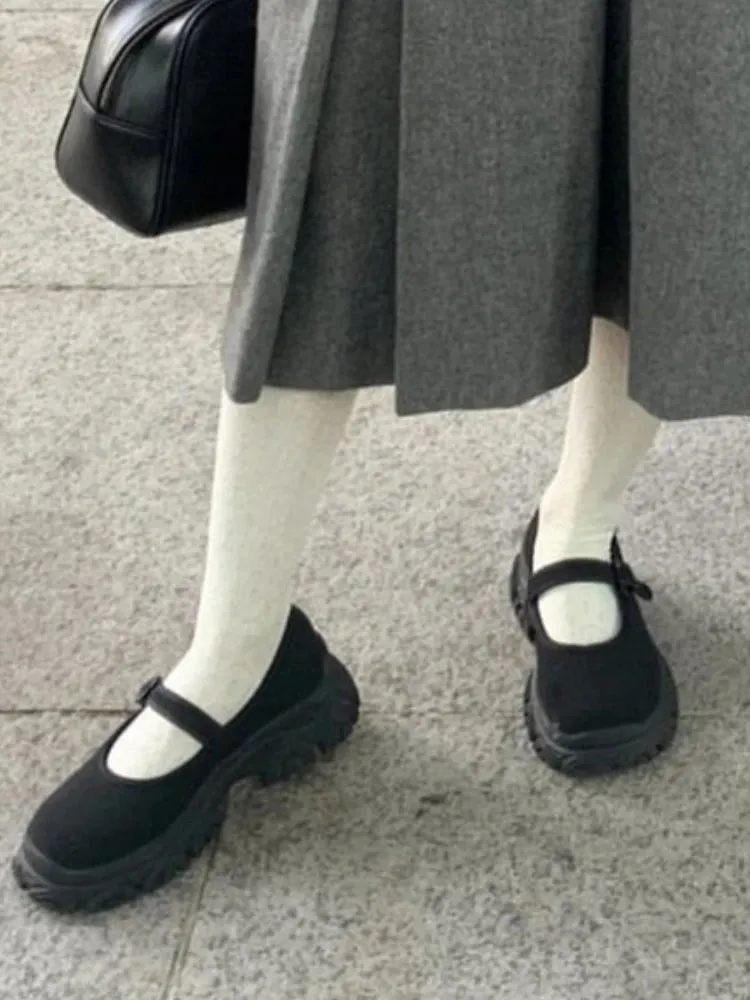 TAVIMART  -  Black Thick-Soled Mary Jane Shoes Women Summer Korean Style Retro Sweet Cool Casual All-matching Solid Elegant Uniform Shoes