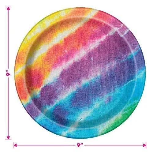 Tie Dye Rainbow Paper Plates and Napkins - 60's Decades, and Hippie Party (Serves 16)