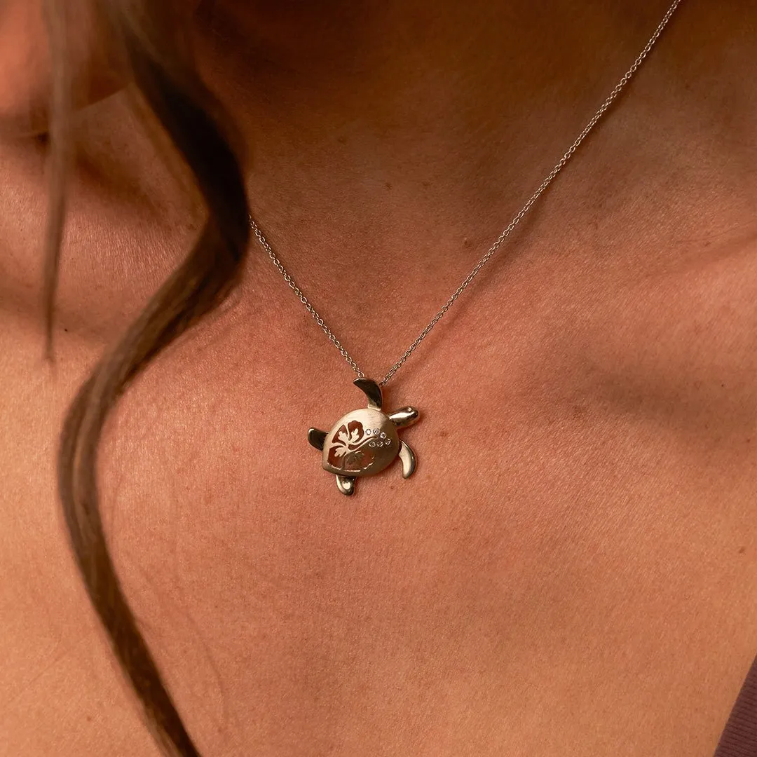 Two Toned Turtle with Hibiscus Flower Pendant