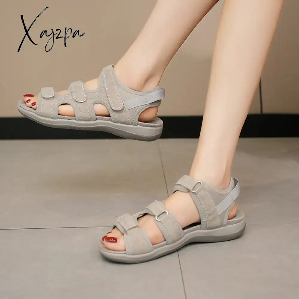 Velcro Large Size 2024 Summer New Beach Sandals Women's Low-cut Round Toe Casual Sandals Europe and America