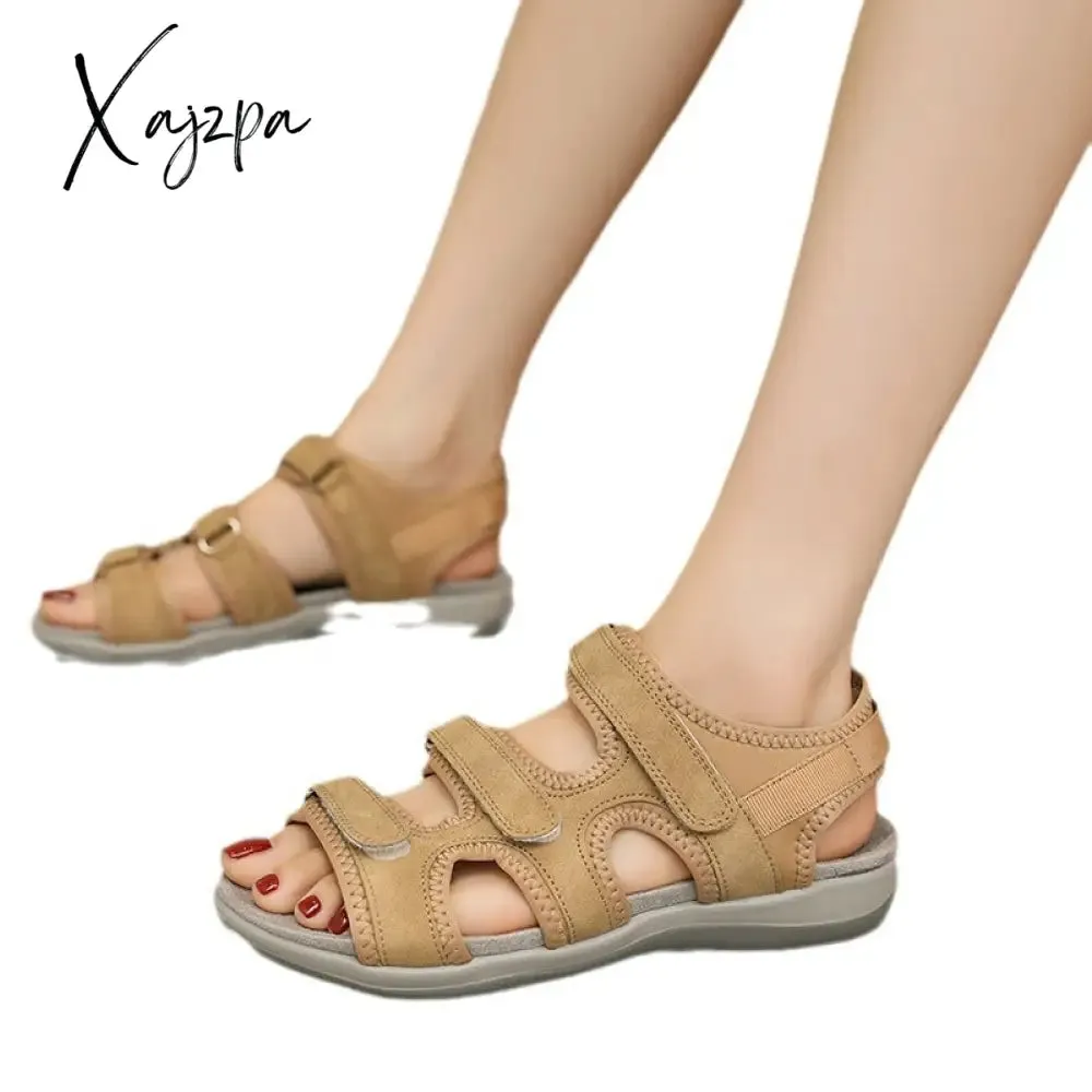 Velcro Large Size 2024 Summer New Beach Sandals Women's Low-cut Round Toe Casual Sandals Europe and America