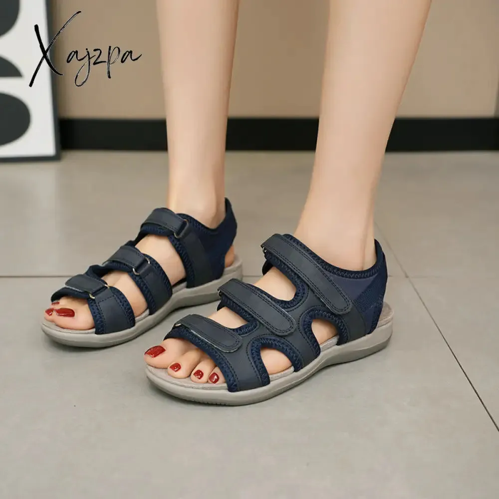 Velcro Large Size 2024 Summer New Beach Sandals Women's Low-cut Round Toe Casual Sandals Europe and America