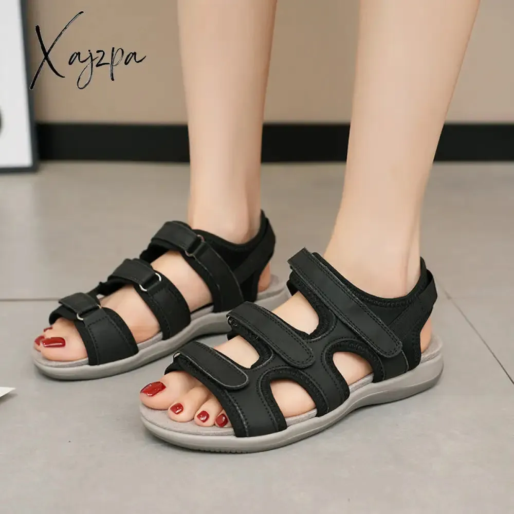 Velcro Large Size 2024 Summer New Beach Sandals Women's Low-cut Round Toe Casual Sandals Europe and America