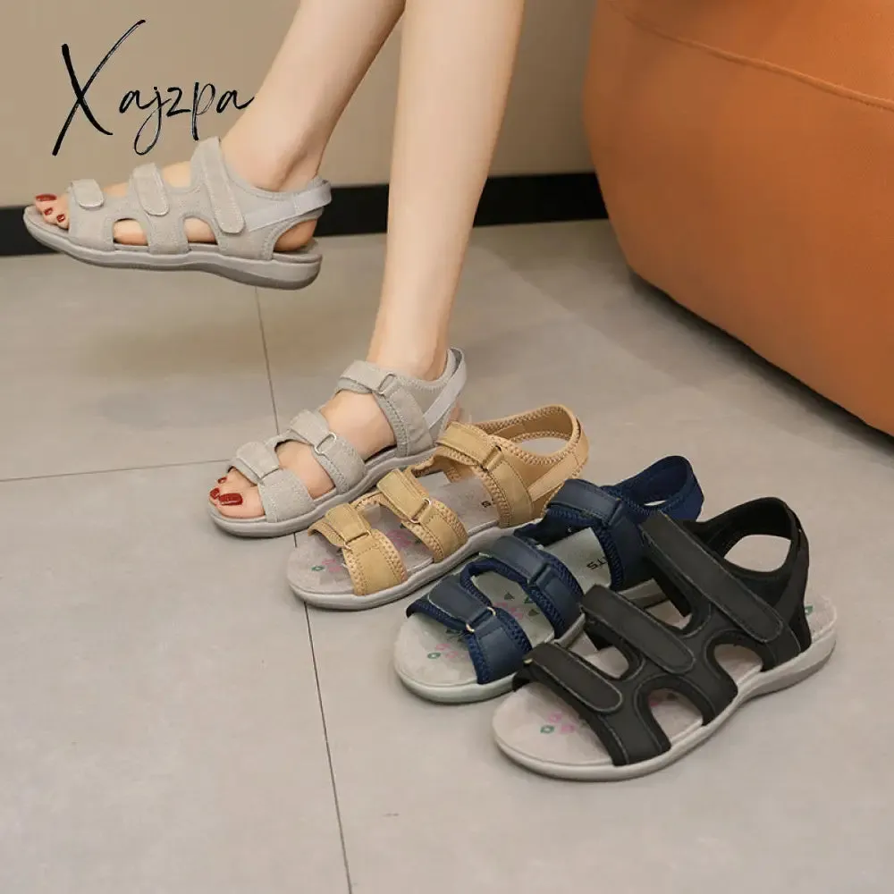 Velcro Large Size 2024 Summer New Beach Sandals Women's Low-cut Round Toe Casual Sandals Europe and America