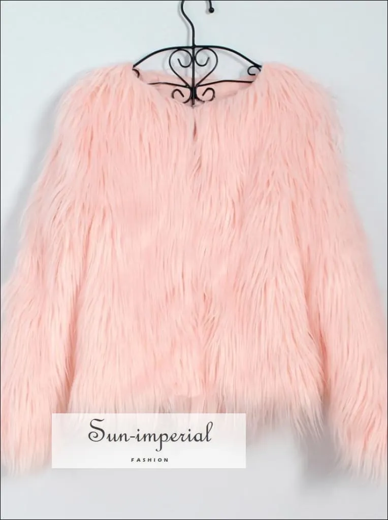Women Faux Fur Coat Fluffy Warm Long Sleeve Outerwear