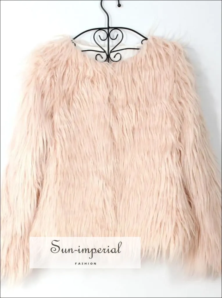 Women Faux Fur Coat Fluffy Warm Long Sleeve Outerwear