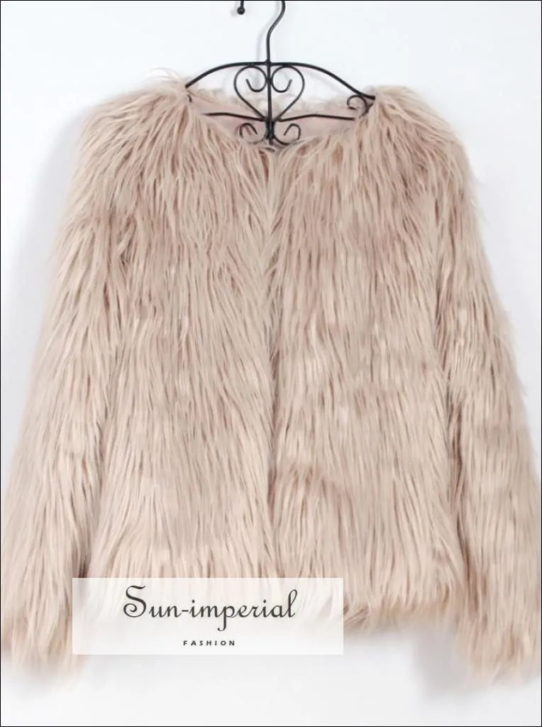 Women Faux Fur Coat Fluffy Warm Long Sleeve Outerwear