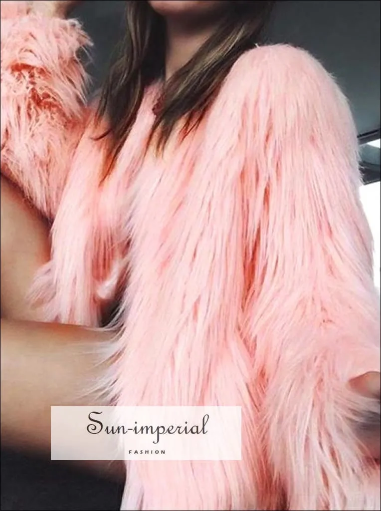 Women Faux Fur Coat Fluffy Warm Long Sleeve Outerwear